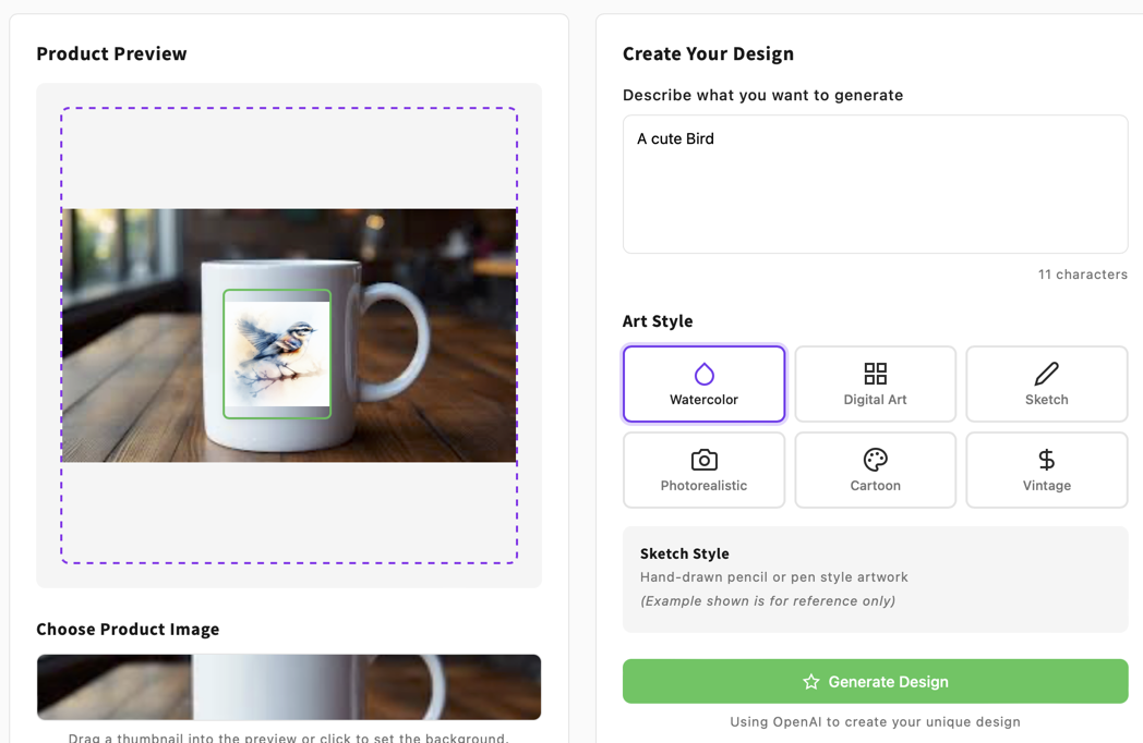 Framo AI Produktvorschau mit Tasse